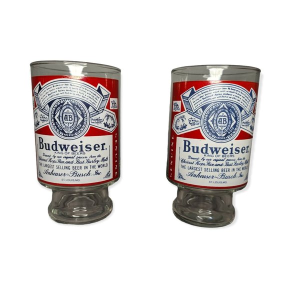 Vintage Pair of Budweiser Footed Beer Glasses - Picture 1 of 9